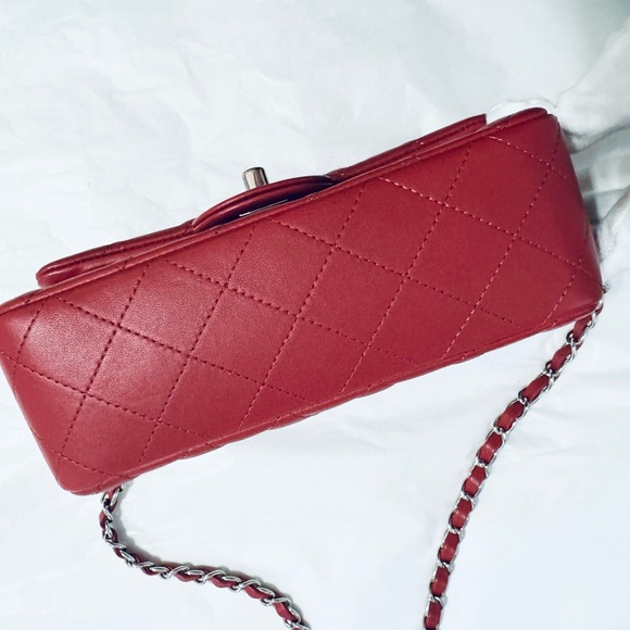 💯 Authentic Chanel Classic Rectangular Mini Flap Dark Red - Picture 9 of 13